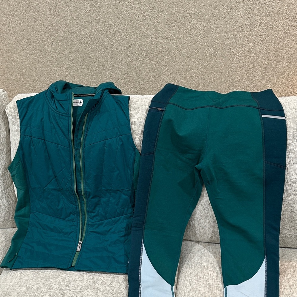 Teal smartwool Vest and Leggings Set